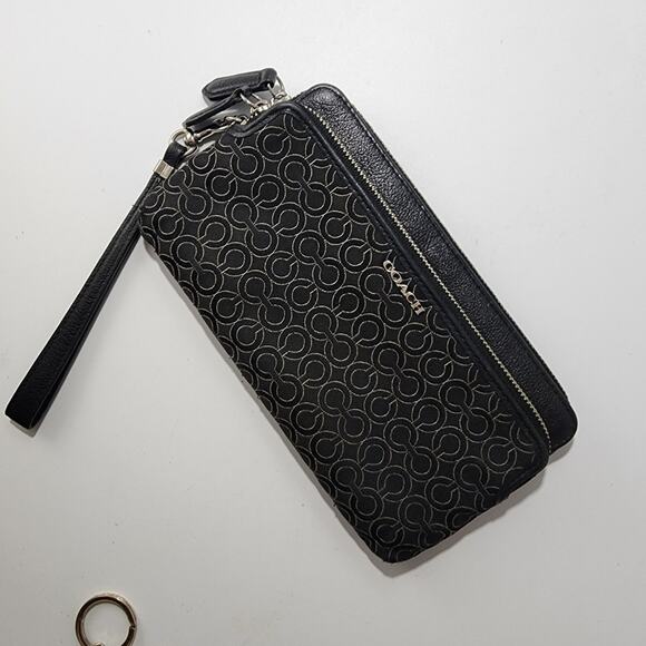 Coach Large Wristlet And Leather Mini ID Case Black Signature Logo - Picture 2 of 6